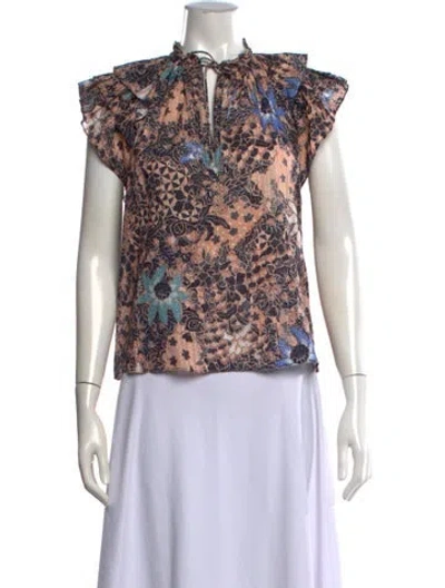 Pre-owned Ulla Johnson Floral Print Tie Neck Blouse In Neutrals