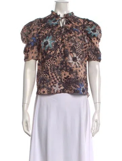 Pre-owned Ulla Johnson Floral Print Tie Neck Blouse In Neutrals