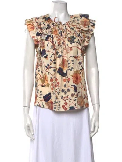 Pre-owned Ulla Johnson Floral Print Tie Neck Blouse In Neutrals