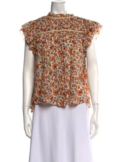 Pre-owned Ulla Johnson Floral Print Tie Neck Blouse In Neutrals