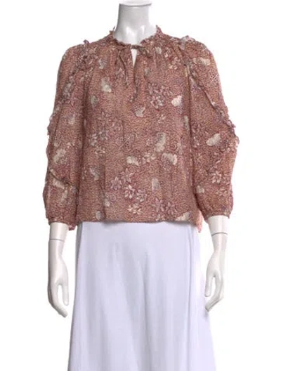 Pre-owned Ulla Johnson Floral Print Tie Neck Blouse In Neutrals