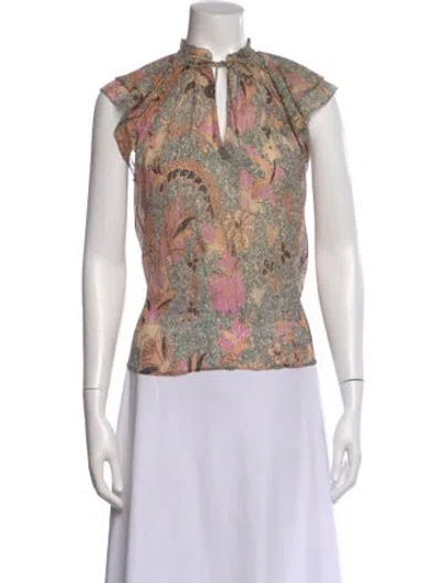 Pre-owned Ulla Johnson Floral Print Tie Neck Blouse In Orange