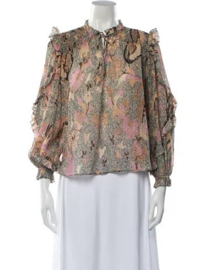 Pre-owned Ulla Johnson Floral Print Tie Neck Blouse In Orange