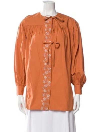 Pre-owned Ulla Johnson Floral Print Tie Neck Blouse In Orange