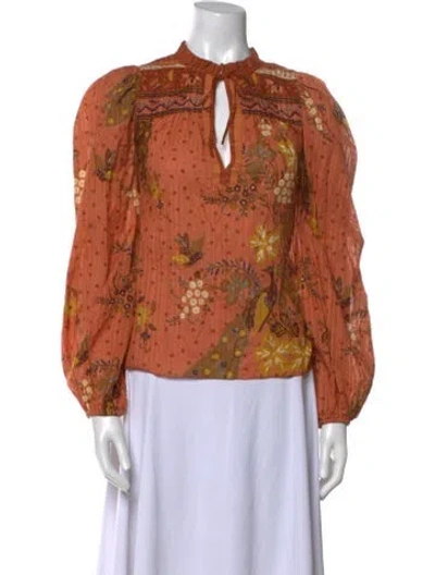Pre-owned Ulla Johnson Floral Print Tie Neck Blouse In Orange