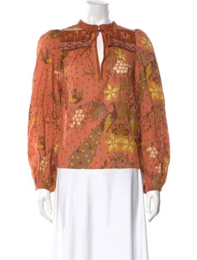 Pre-owned Ulla Johnson Floral Print Tie Neck Blouse In Orange