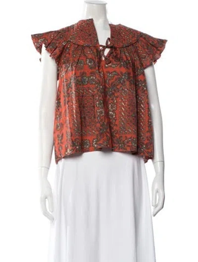 Pre-owned Ulla Johnson Floral Print Tie Neck Blouse In Orange