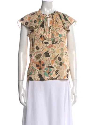 Pre-owned Ulla Johnson Floral Print Tie Neck Blouse In Orange