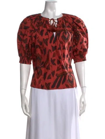 Pre-owned Ulla Johnson Floral Print Tie Neck Blouse In Orange