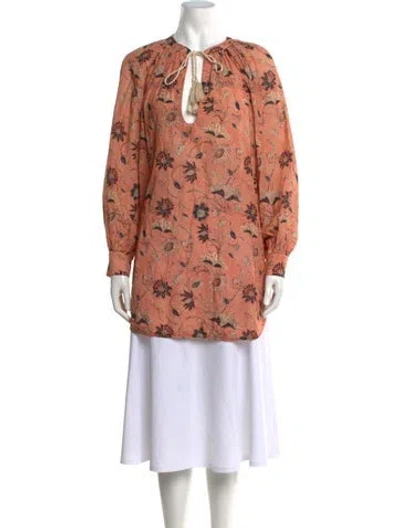 Pre-owned Ulla Johnson Floral Print Tie Neck Blouse In Orange