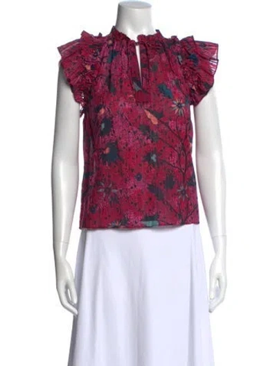 Pre-owned Ulla Johnson Floral Print Tie Neck Blouse In Pink