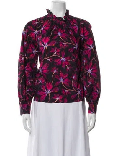 Pre-owned Ulla Johnson Floral Print Tie Neck Blouse In Pink