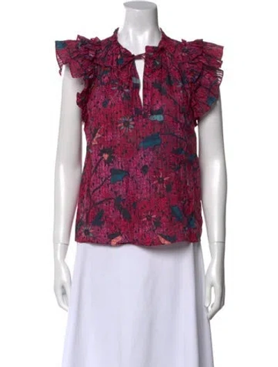 Pre-owned Ulla Johnson Floral Print Tie Neck Blouse In Pink