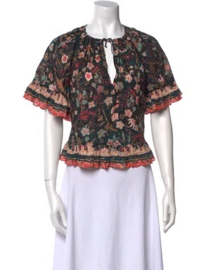 Pre-owned Ulla Johnson Floral Print Tie Neck Blouse In Pink