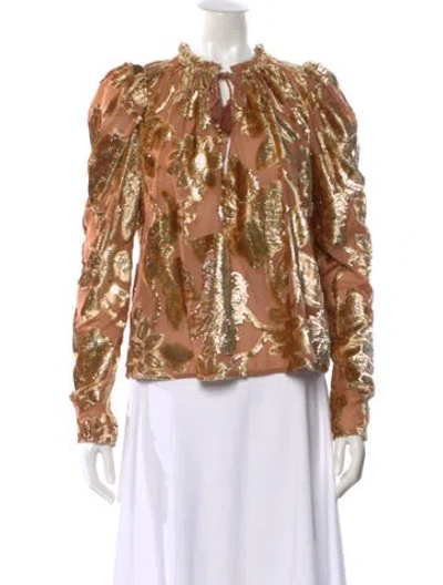 Pre-owned Ulla Johnson Floral Print Tie Neck Blouse In Pink