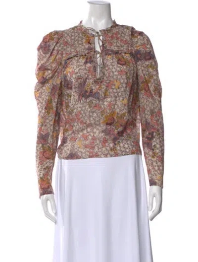 Pre-owned Ulla Johnson Floral Print Tie Neck Blouse In Pink
