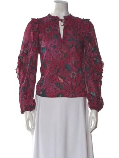 Pre-owned Ulla Johnson Floral Print Tie Neck Blouse In Pink