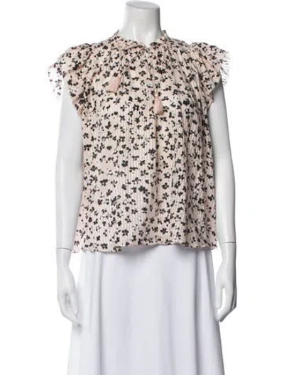 Pre-owned Ulla Johnson Floral Print Tie Neck Blouse In Pink