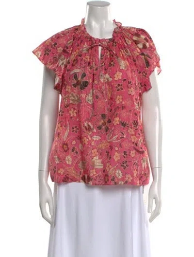 Pre-owned Ulla Johnson Floral Print Tie Neck Blouse In Pink