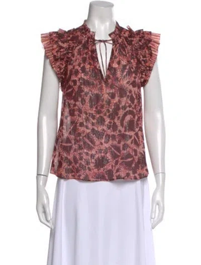 Pre-owned Ulla Johnson Floral Print Tie Neck Blouse In Pink