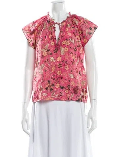 Pre-owned Ulla Johnson Floral Print Tie Neck Blouse In Pink