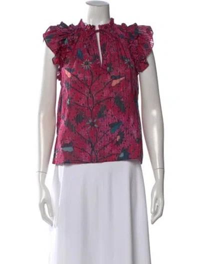 Pre-owned Ulla Johnson Floral Print Tie Neck Blouse In Pink