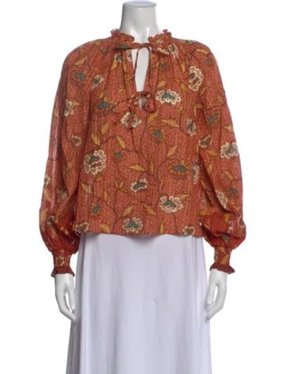 Pre-owned Ulla Johnson Floral Print Tie Neck Blouse In Pink