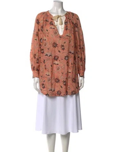 Pre-owned Ulla Johnson Floral Print Tie Neck Blouse In Pink