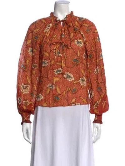 Pre-owned Ulla Johnson Floral Print Tie Neck Blouse In Pink