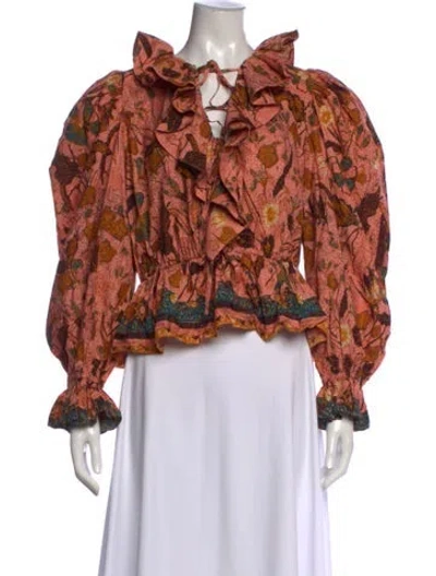Pre-owned Ulla Johnson Floral Print Tie Neck Blouse In Pink