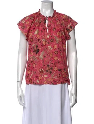 Pre-owned Ulla Johnson Floral Print Tie Neck Blouse In Pink