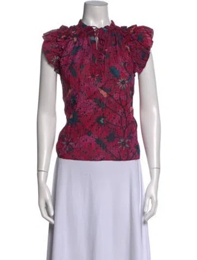 Pre-owned Ulla Johnson Floral Print Tie Neck Blouse In Pink