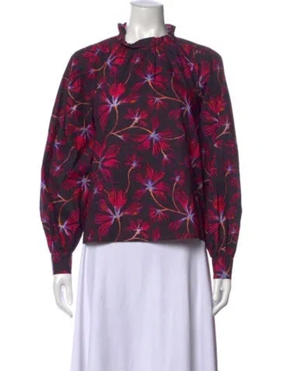 Pre-owned Ulla Johnson Floral Print Tie Neck Blouse In Pink