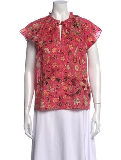 Pre-owned Ulla Johnson Floral Print Tie Neck Blouse In Pink