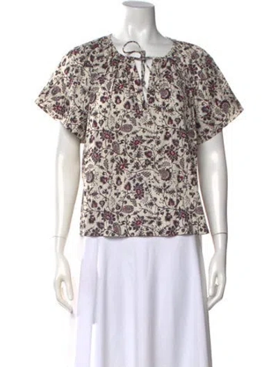 Pre-owned Ulla Johnson Floral Print Tie Neck Blouse In Pink