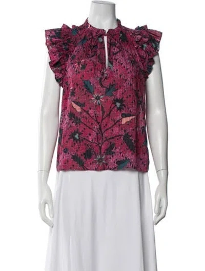 Pre-owned Ulla Johnson Floral Print Tie Neck Blouse In Pink