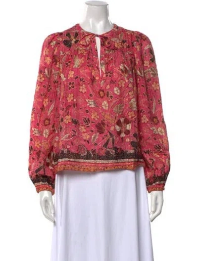 Pre-owned Ulla Johnson Floral Print Tie Neck Blouse In Pink