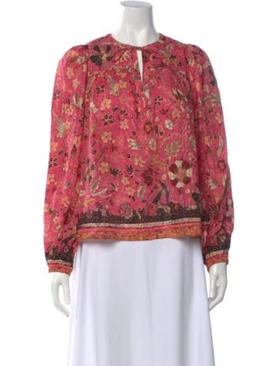 Pre-owned Ulla Johnson Floral Print Tie Neck Blouse In Pink