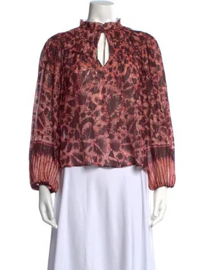 Pre-owned Ulla Johnson Floral Print Tie Neck Blouse In Pink
