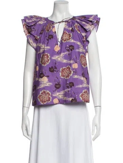 Pre-owned Ulla Johnson Floral Print Tie Neck Blouse In Purple