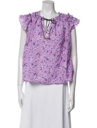 Pre-owned Ulla Johnson Floral Print Tie Neck Blouse In Purple