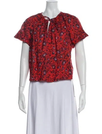 Pre-owned Ulla Johnson Floral Print Tie Neck Blouse In Purple