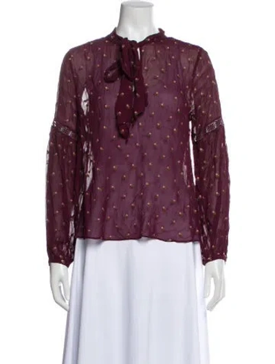 Pre-owned Ulla Johnson Floral Print Tie Neck Blouse In Purple