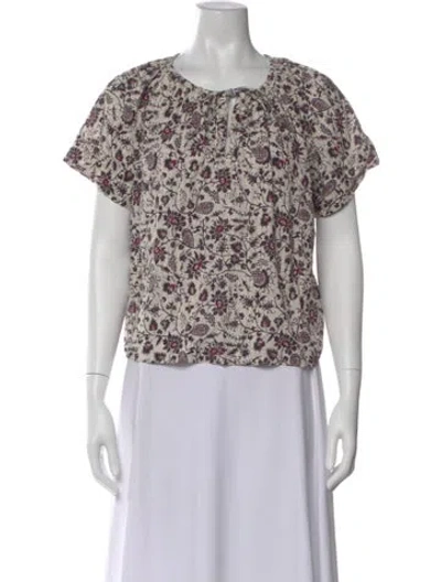 Pre-owned Ulla Johnson Floral Print Tie Neck Blouse In Purple