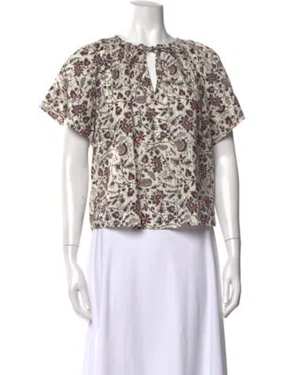 Pre-owned Ulla Johnson Floral Print Tie Neck Blouse In Purple