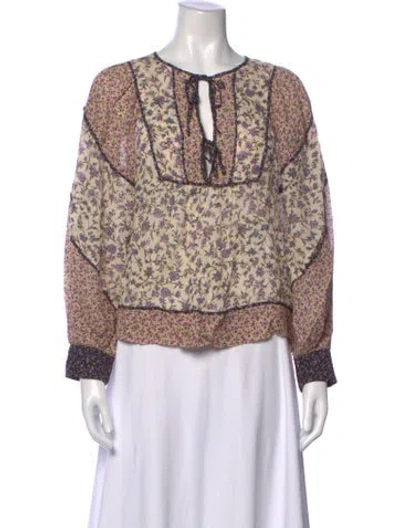 Pre-owned Ulla Johnson Floral Print Tie Neck Blouse In Purple