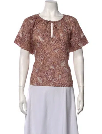 Pre-owned Ulla Johnson Floral Print Tie Neck Blouse In Purple