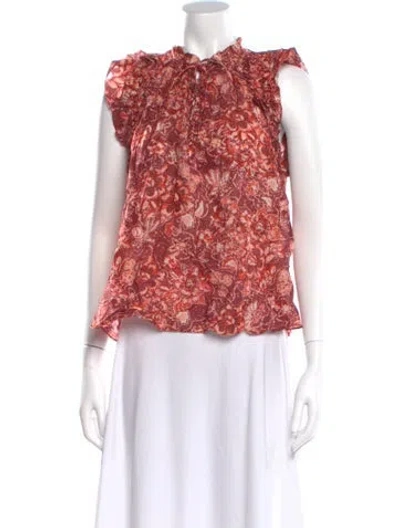 Pre-owned Ulla Johnson Floral Print Tie Neck Blouse In Red