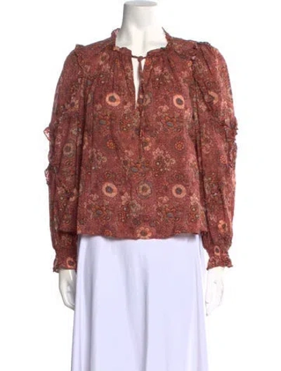 Pre-owned Ulla Johnson Floral Print Tie Neck Blouse In Red