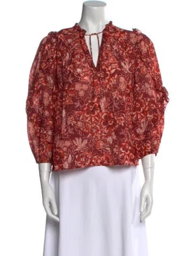 Pre-owned Ulla Johnson Floral Print Tie Neck Blouse In Red